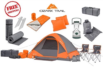 OZARK Trail Family Cabin Tent (Gray/Orange, 4 Person (22 Piece